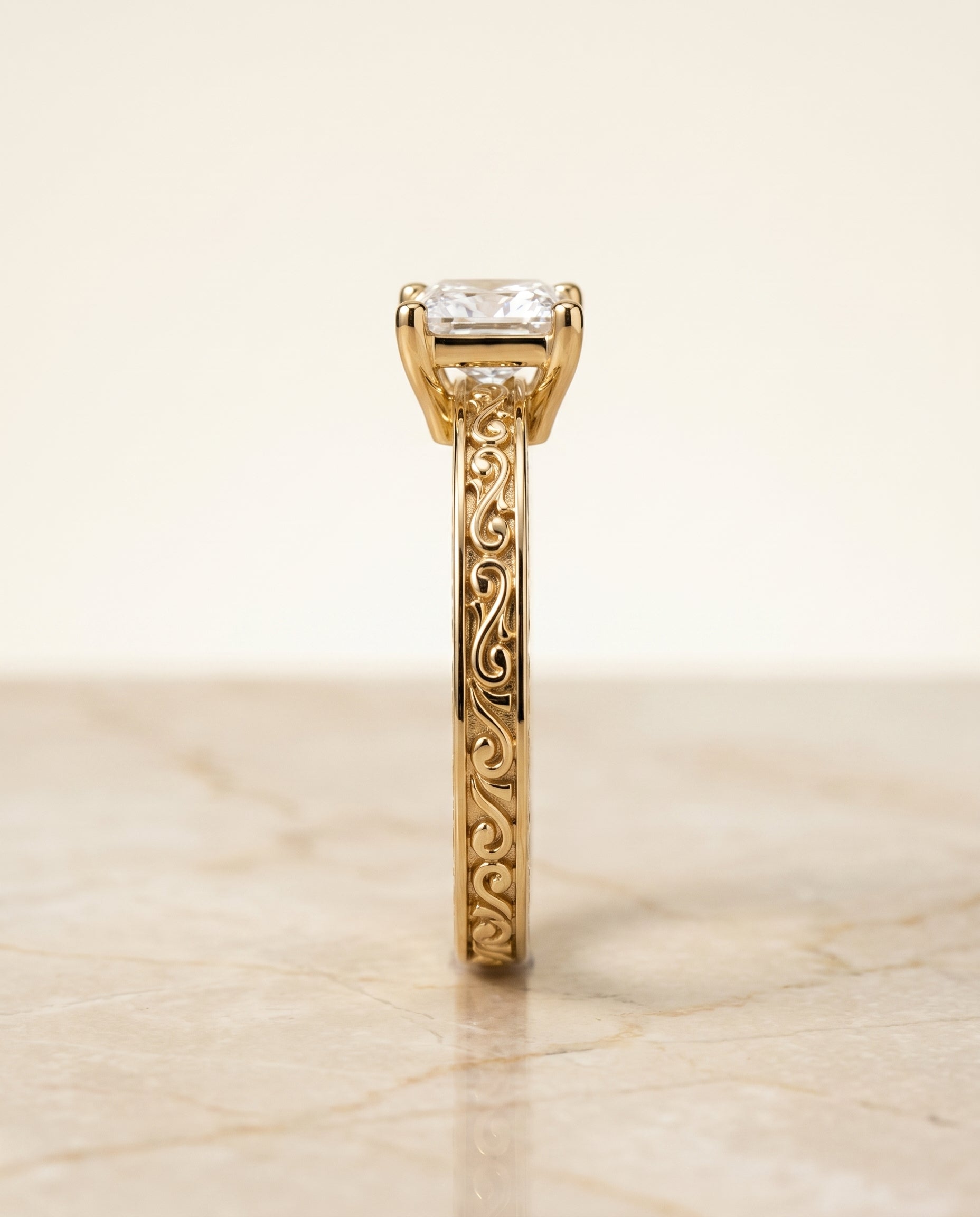 The Veronica setting for princess diamonds, made to order in 18K Yellow Gold | RockHer