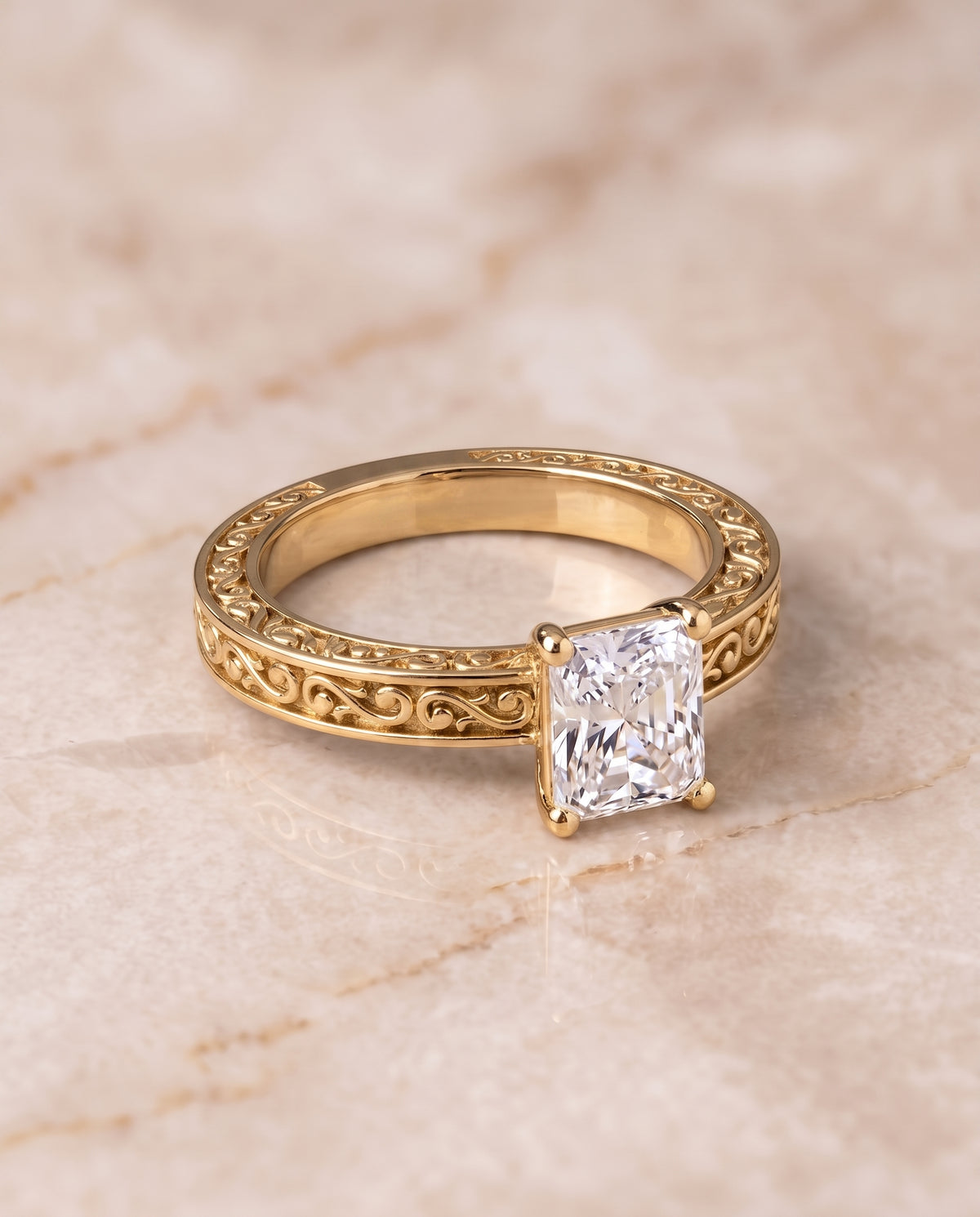 The Veronica radiant engagement ring setting in 18K Yellow Gold | RockHer