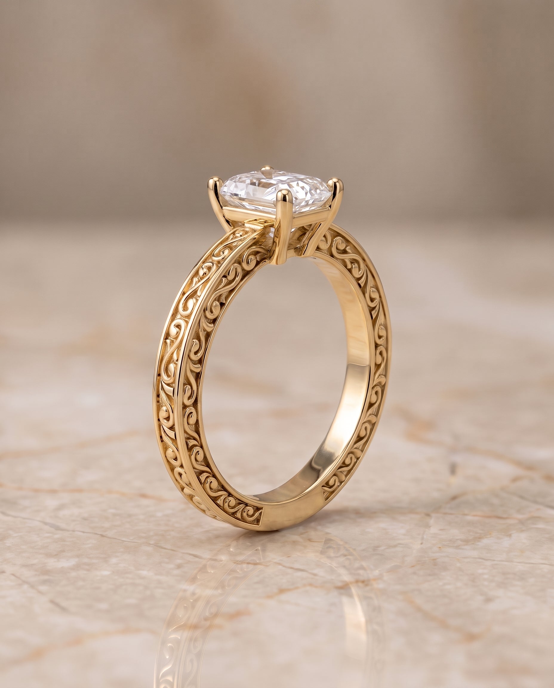 The Veronica setting for radiant diamonds, made to order in 18K Yellow Gold | RockHer