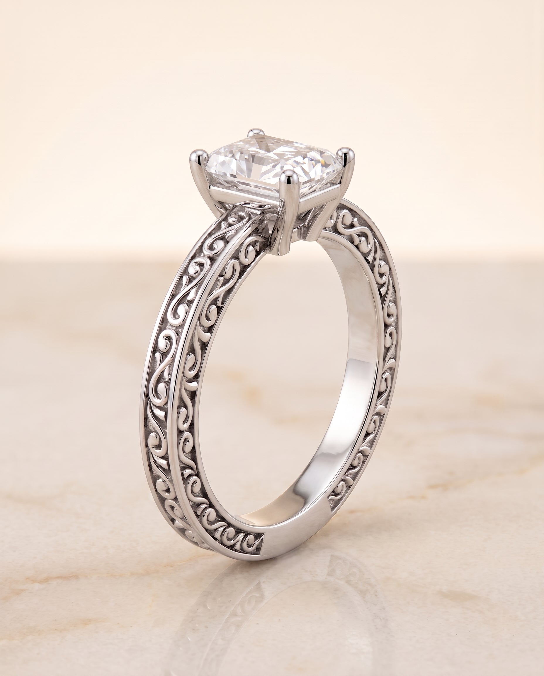 The Veronica setting for radiant diamonds, made to order in Platinum | RockHer