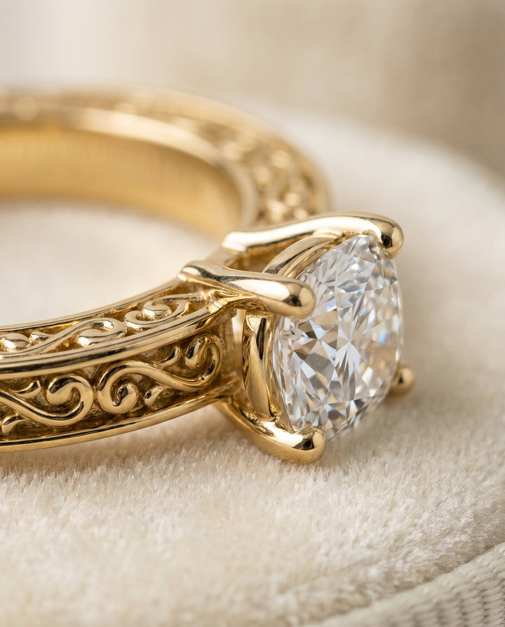 The Veronica Select Vintage Solitaire Engagement Ring with Lab Diamond in 18K Yellow Gold - view 4