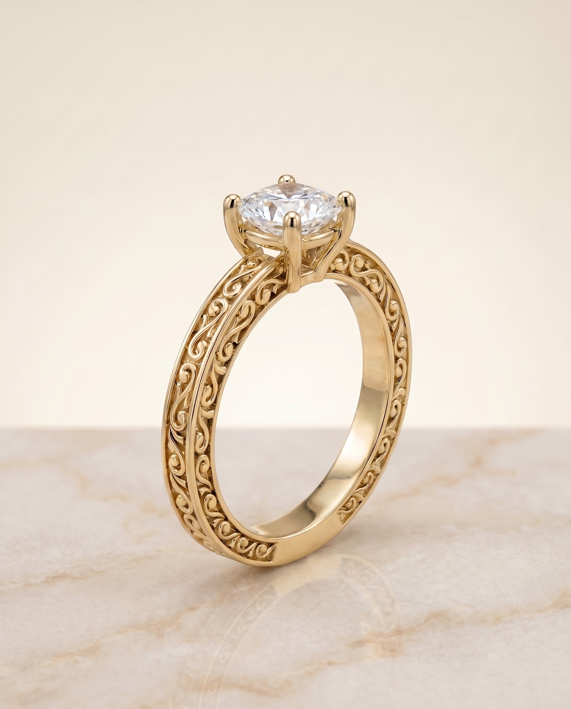 The Veronica setting for cushion diamonds, made to order in 18K Yellow Gold | RockHer