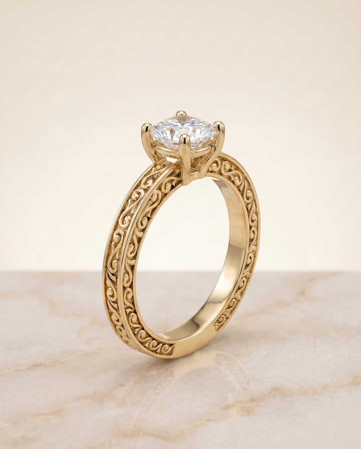The Veronica Solitaire Engagement Ring Setting for Cushion Diamonds in 18K Yellow Gold
