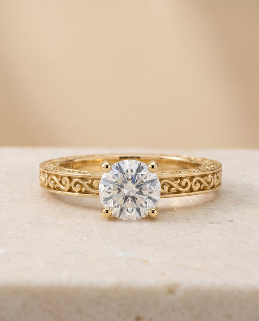 The Veronica Solitaire Engagement Ring Setting for Cushion Diamonds in 18K Yellow Gold