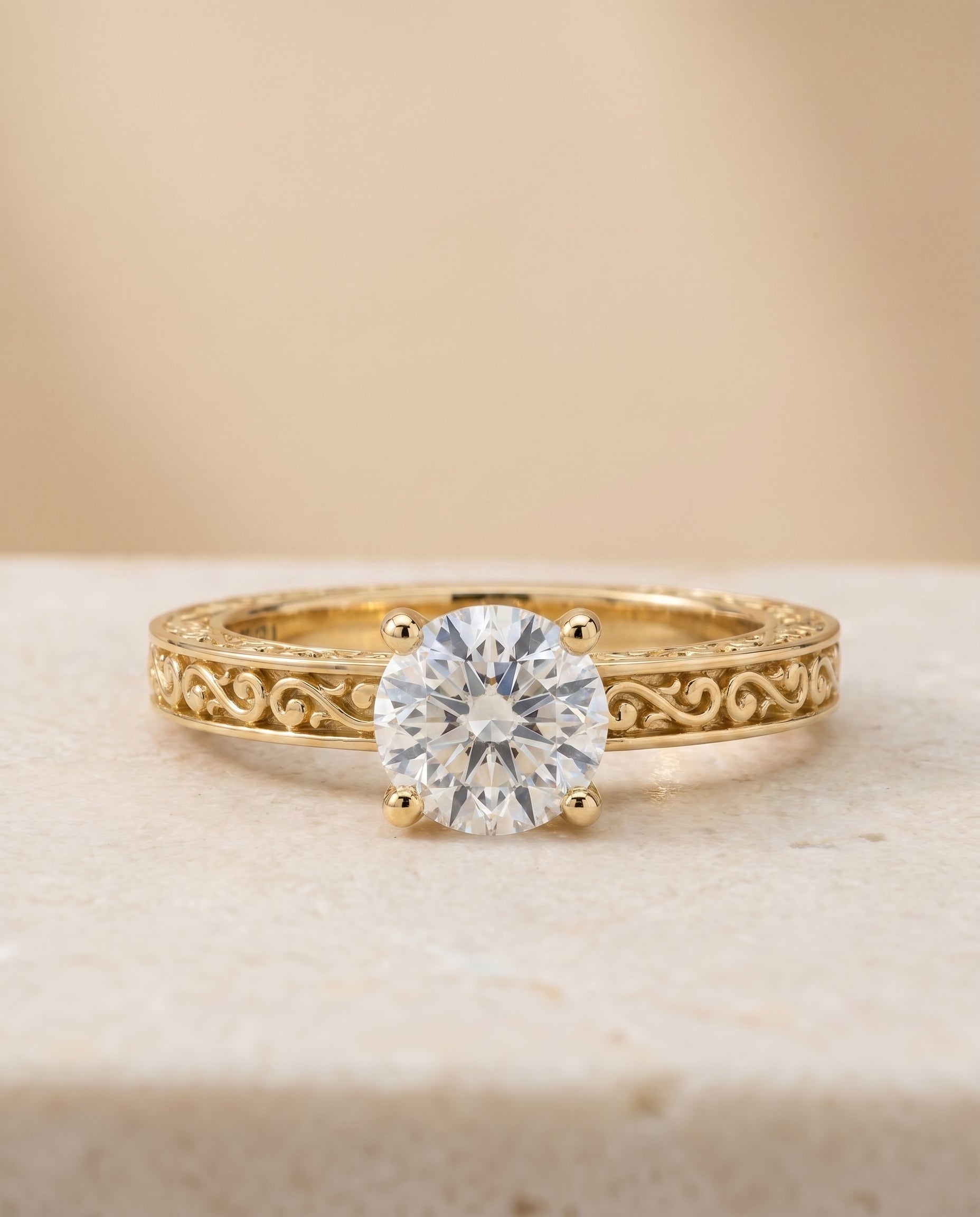 The Veronica Select Vintage Solitaire Engagement Ring with Lab Diamond in 18K Yellow Gold - view 1
