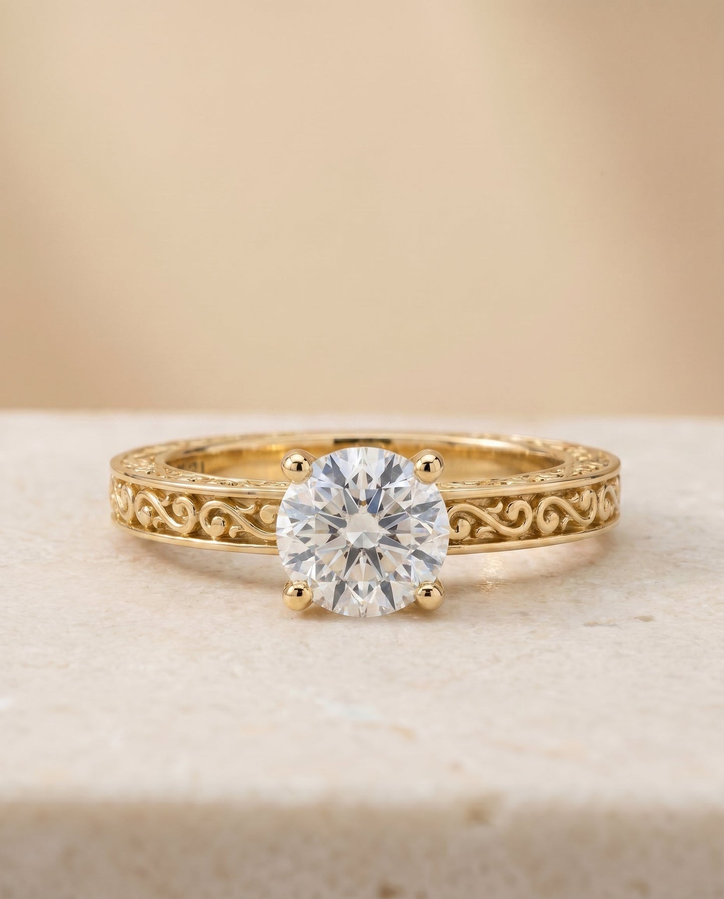 The Veronica Select Vintage Solitaire Engagement Ring with Lab Diamond in 18K Yellow Gold - view 1