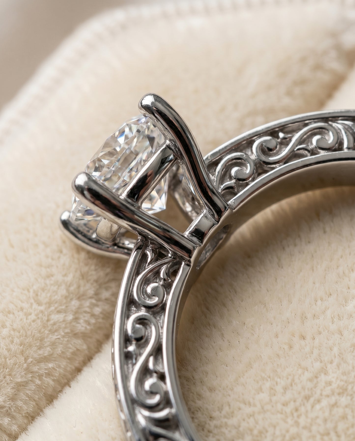 The Veronica Solitaire Engagement Ring Setting for Cushion Diamonds in 18K White Gold