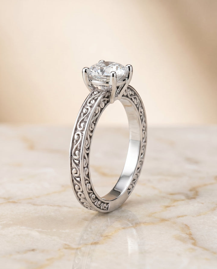 The Veronica Select Vintage Solitaire Engagement Ring with Lab Diamond in 18K White Gold - view 2