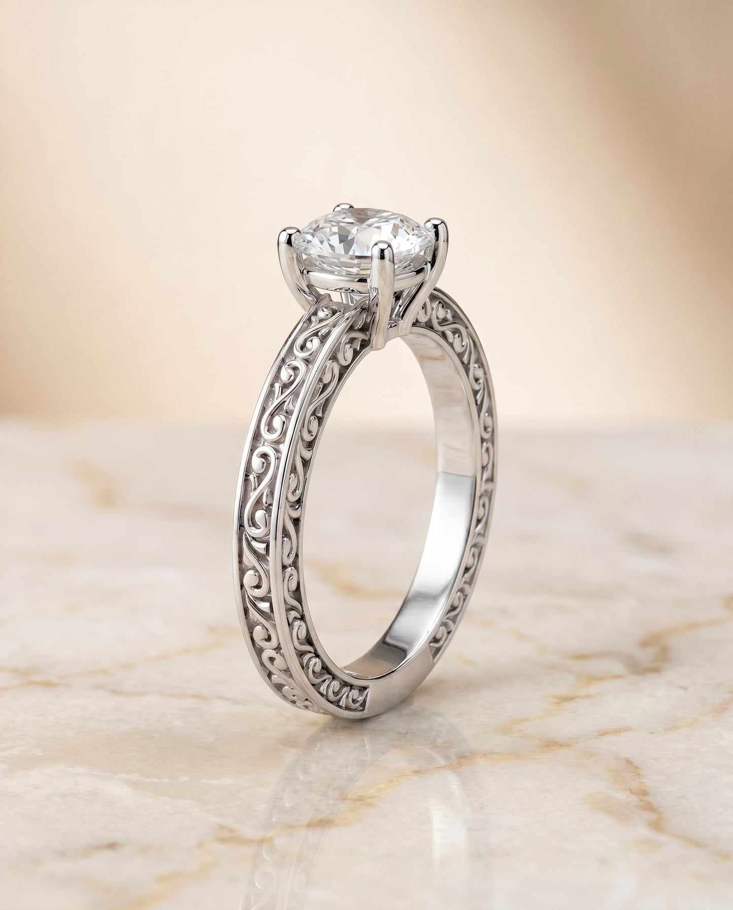 The Veronica Select Vintage Solitaire Engagement Ring with Lab Diamond in Platinum - view 2