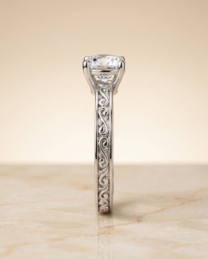 The Veronica Solitaire Engagement Ring Setting for Cushion Diamonds in 18K White Gold