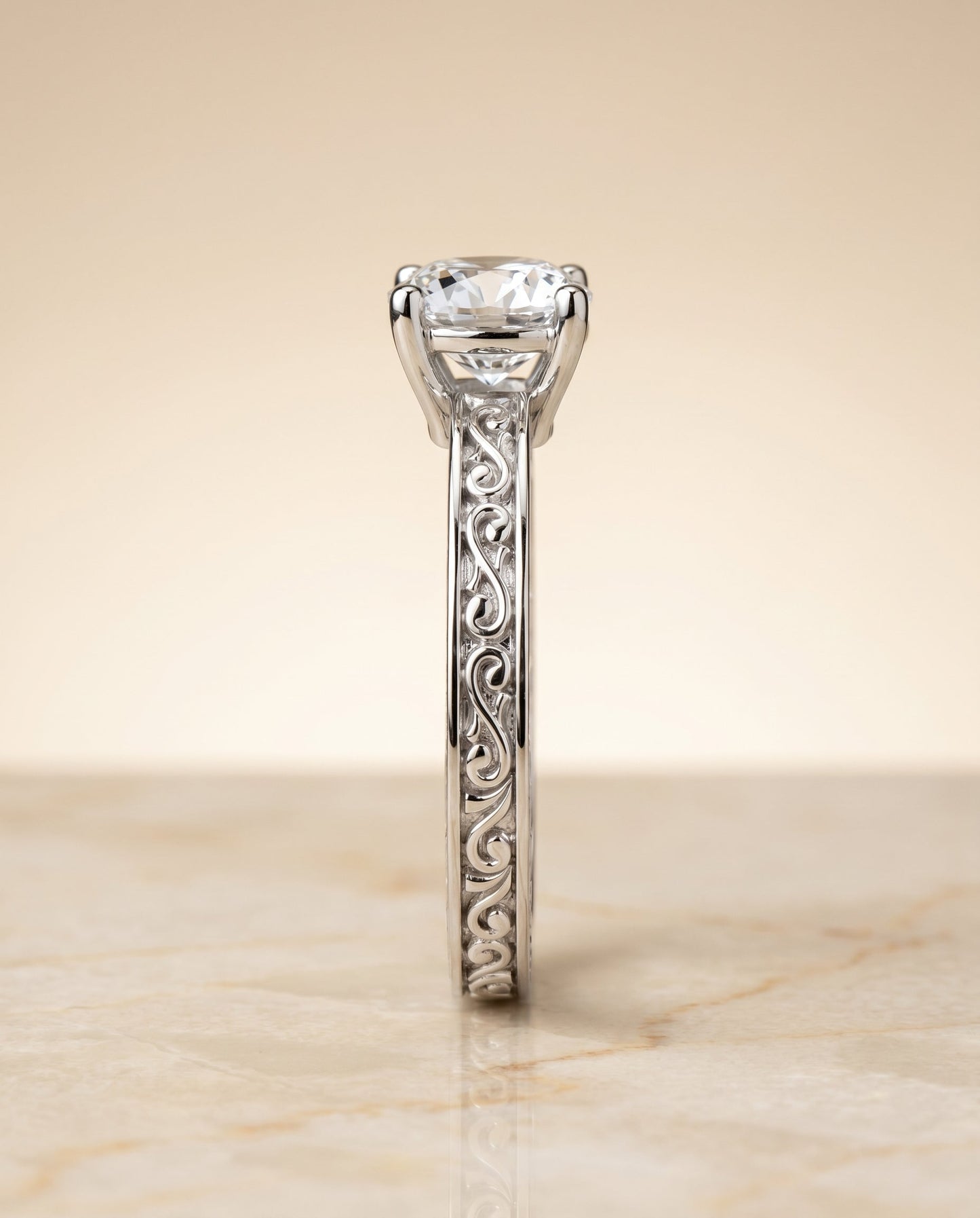 The Veronica Select Vintage Solitaire Engagement Ring with Lab Diamond in Platinum - view 5