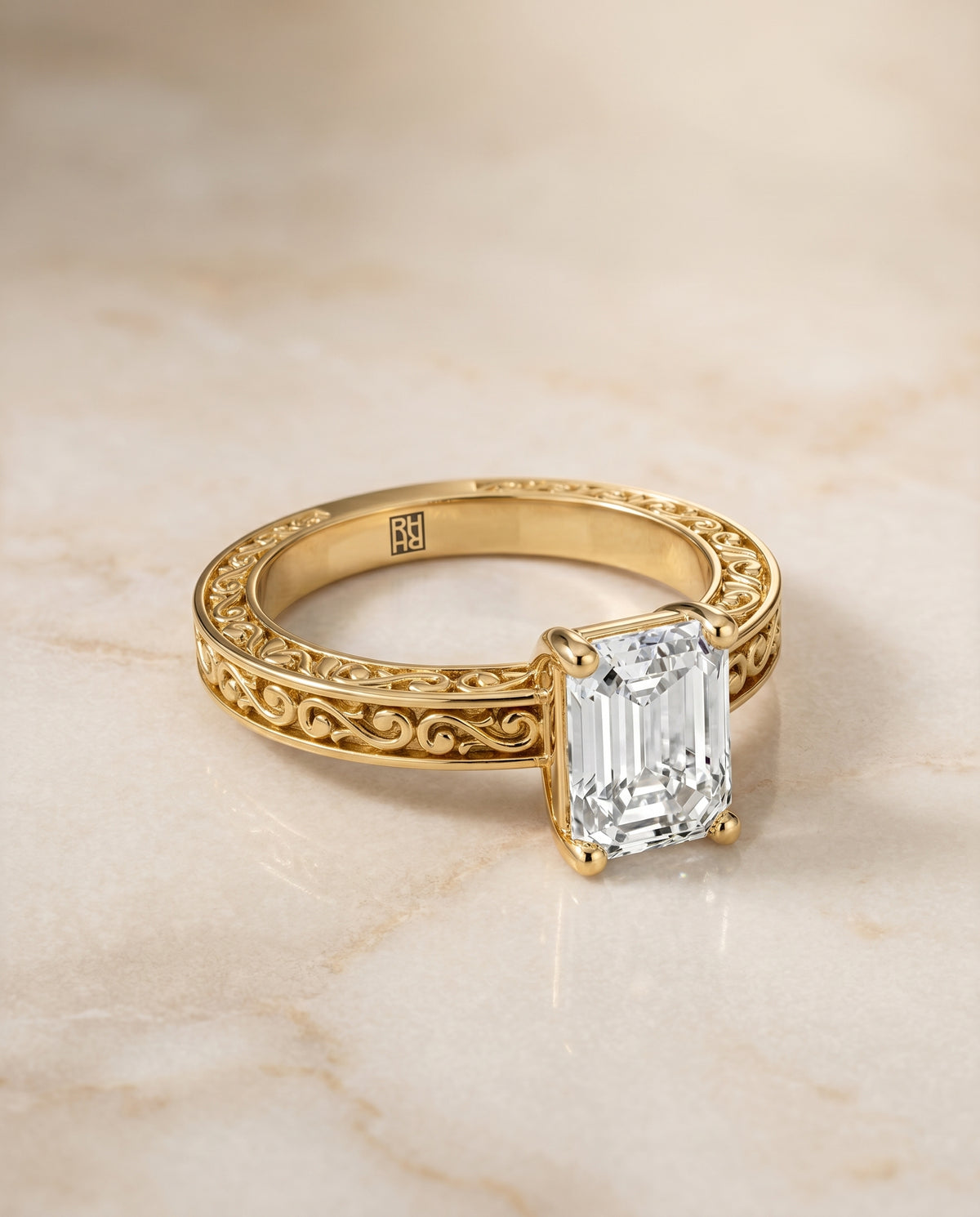 The Veronica emerald engagement ring setting in 18K Yellow Gold | RockHer