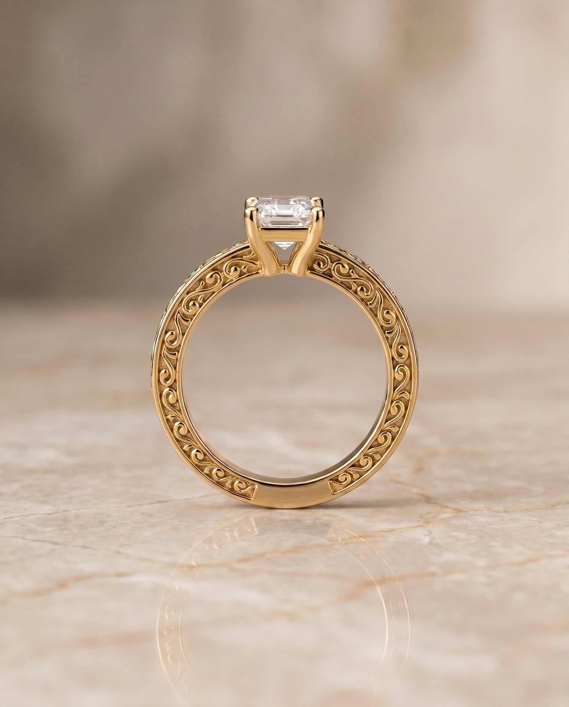 The Veronica setting for emerald diamonds, made to order in 18K Yellow Gold | RockHer