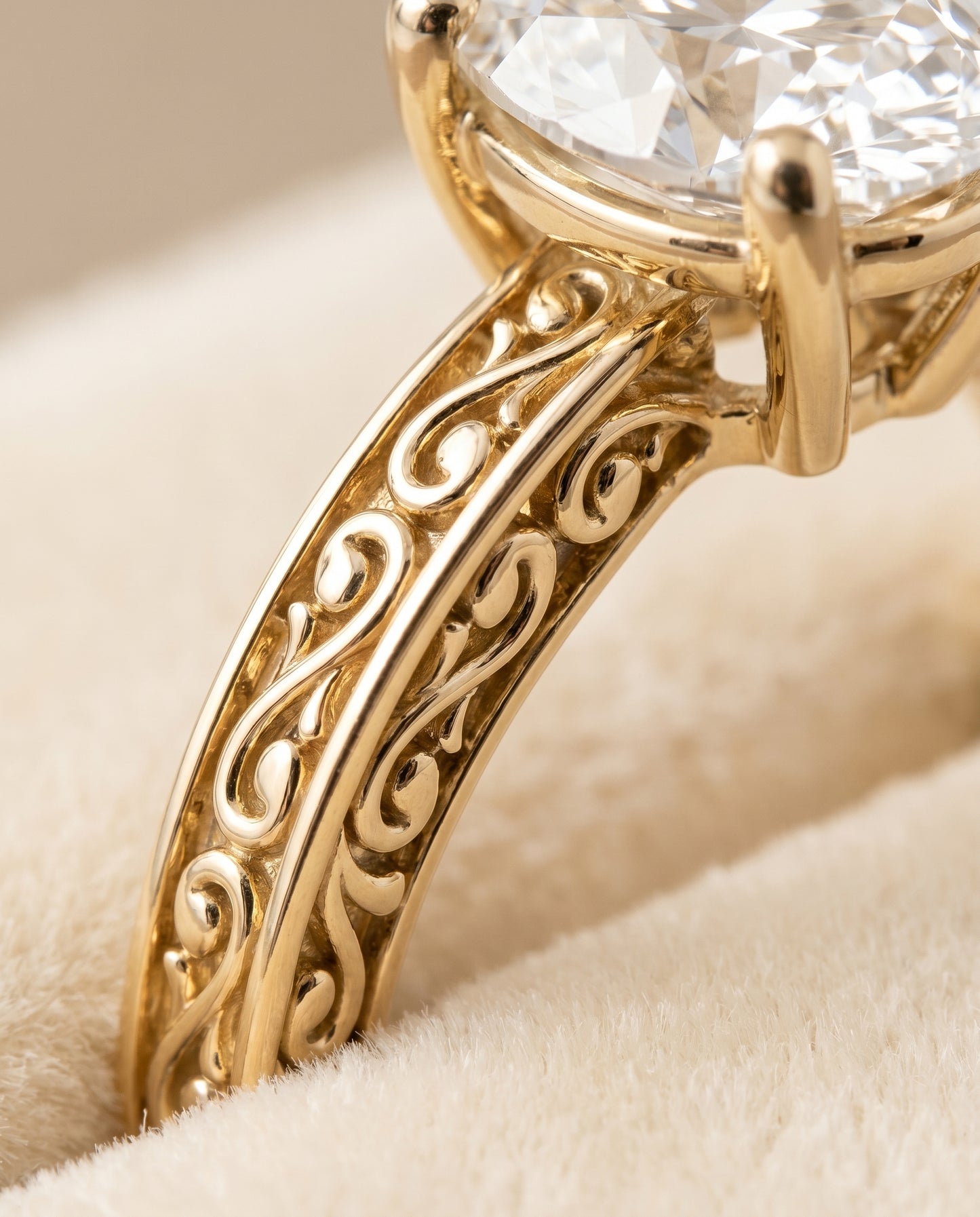 The Veronica Solitaire Engagement Ring Setting for Oval Diamonds in 18K Yellow Gold