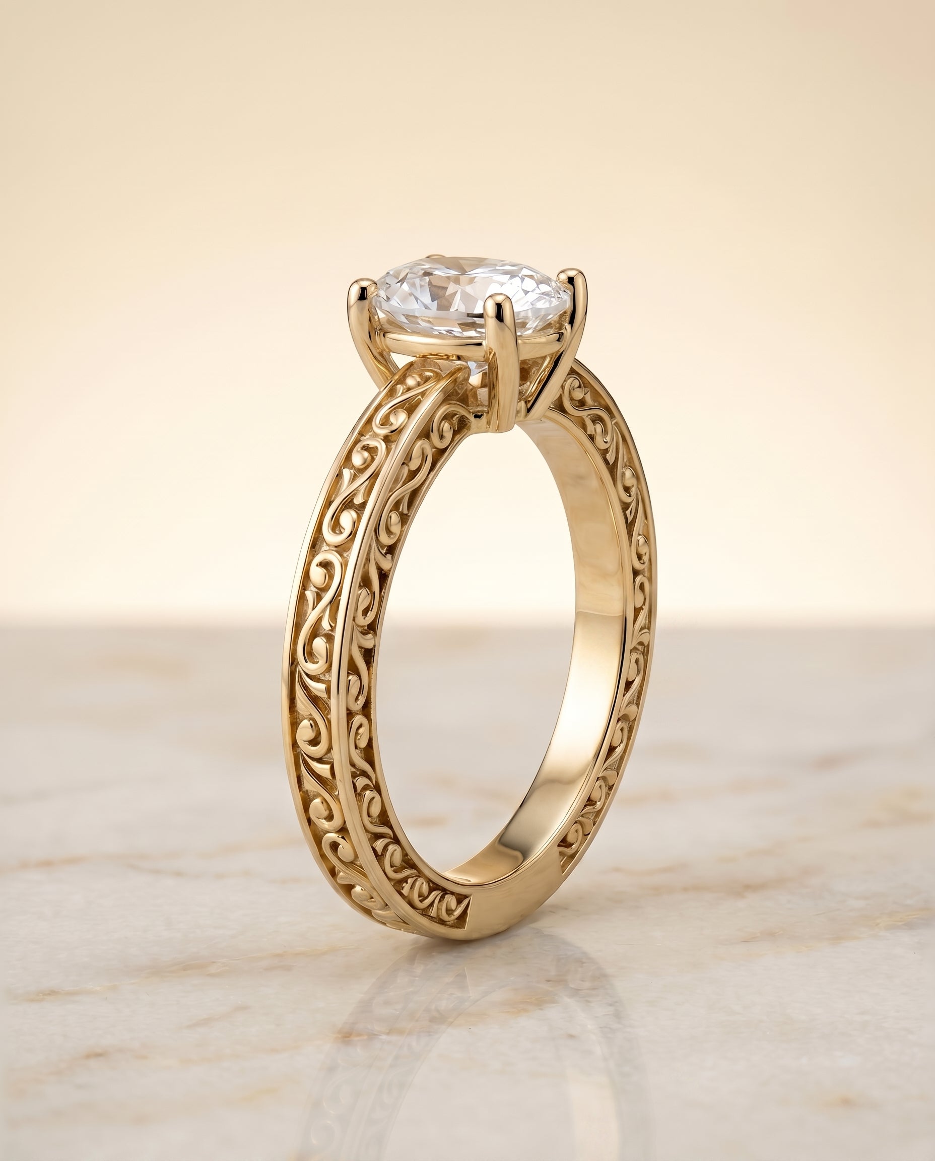 The Veronica setting for oval diamonds, made to order in 18K Yellow Gold | RockHer
