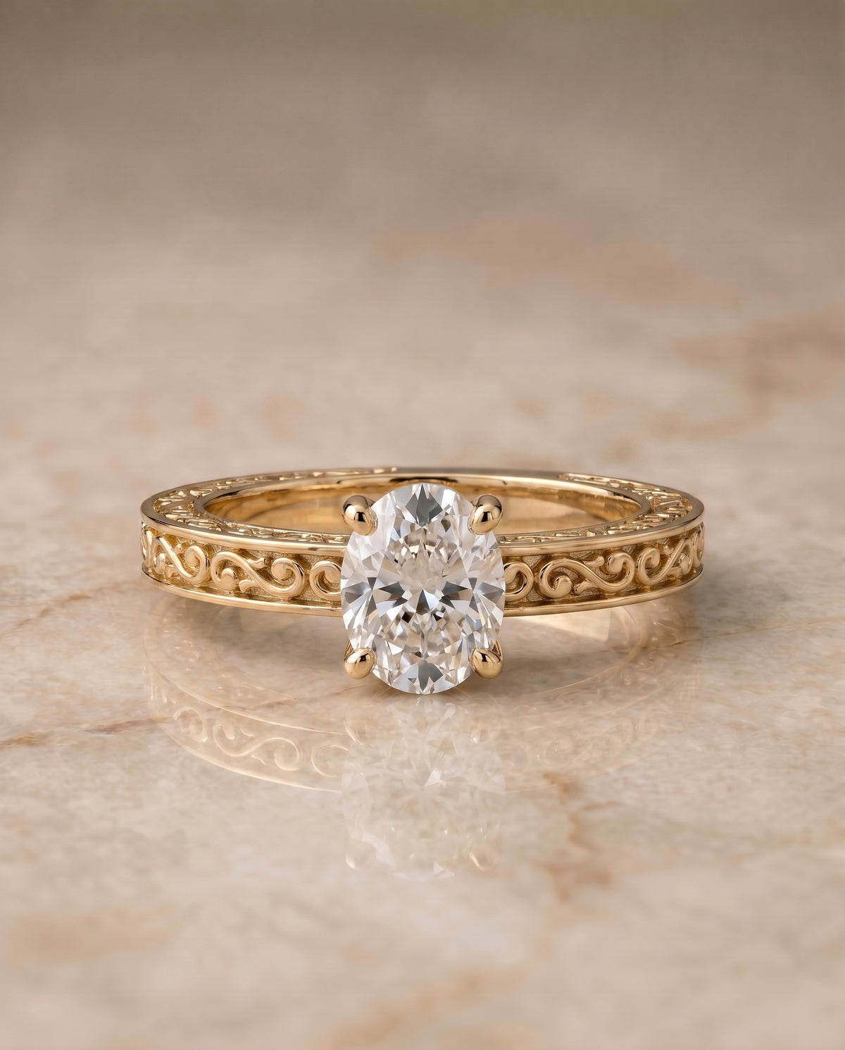 The Veronica Solitaire Engagement Ring Setting for Oval Diamonds in 18K Yellow Gold | RockHer
