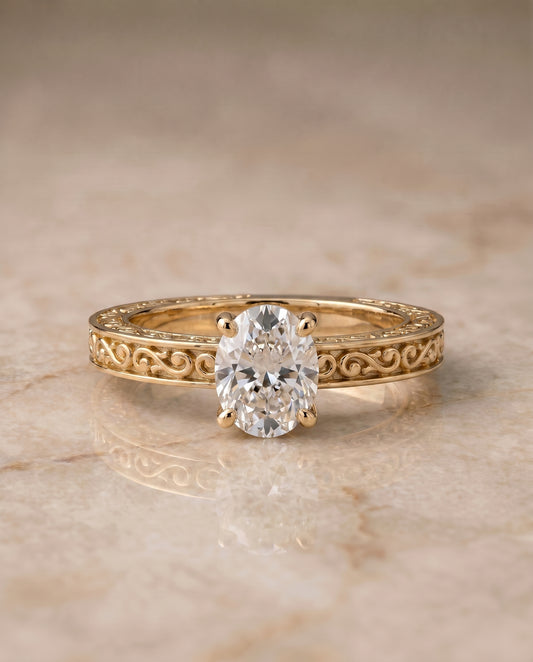 The Veronica Solitaire Engagement Ring Setting for Oval Diamonds in 18K Yellow Gold | RockHer
