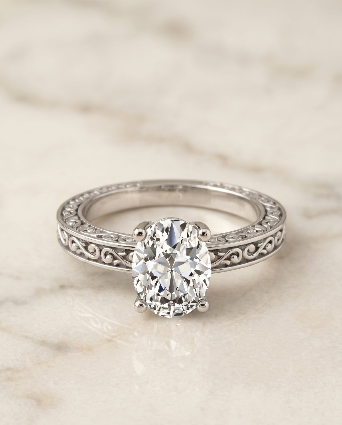 The Veronica oval engagement ring setting in Platinum | RockHer