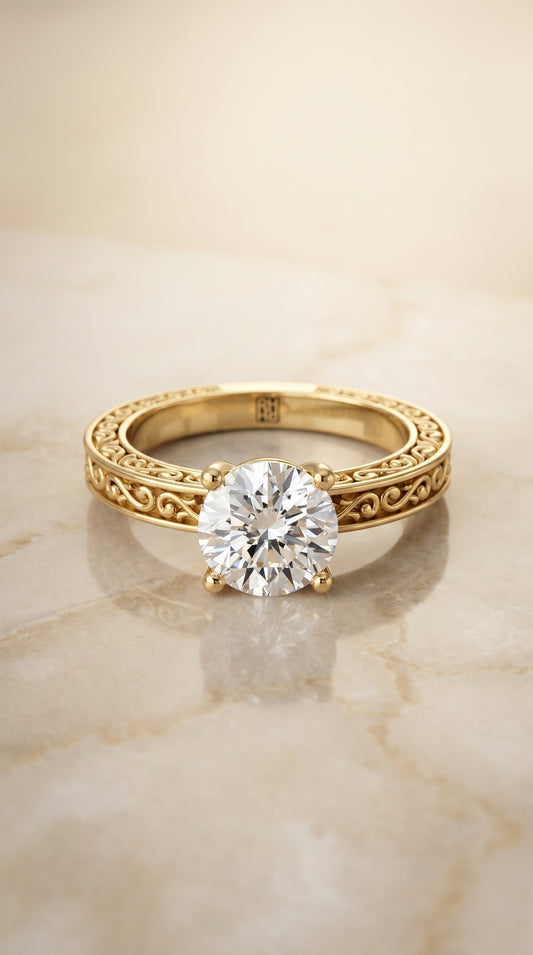 The Veronica Solitaire Engagement Ring Setting for Round Diamonds in 18K Yellow Gold