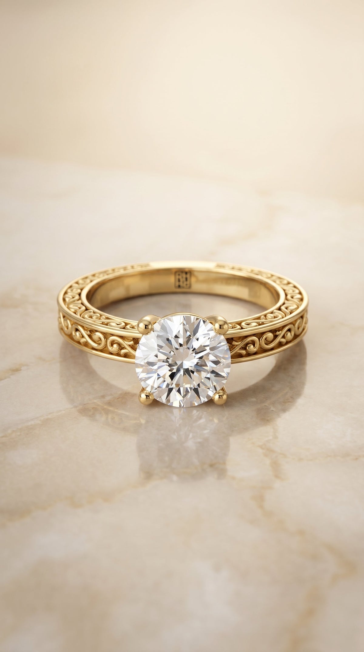 Veronica Select Vintage Solitaire Round Lab Diamond Engagement Ring in 18K Yellow Gold, alternate angle | RockHer