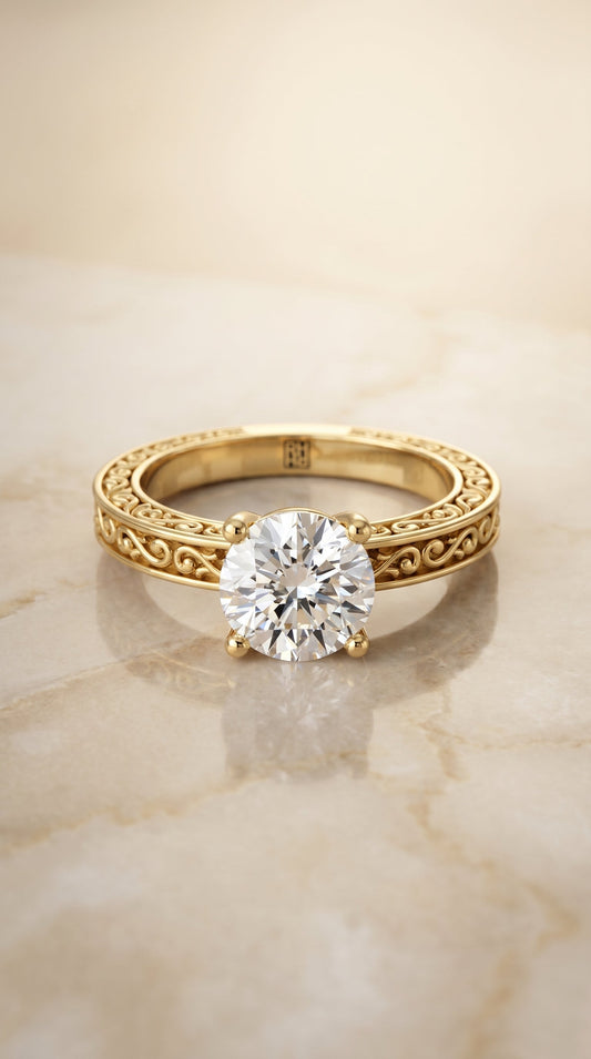 The Veronica Select Vintage Solitaire Engagement Ring with Lab Diamond in 18K Yellow Gold - view 1