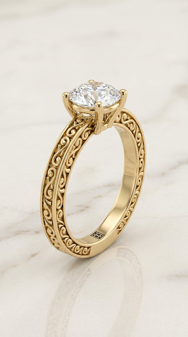 The Veronica Solitaire Engagement Ring Setting for Round Diamonds in 18K Yellow Gold