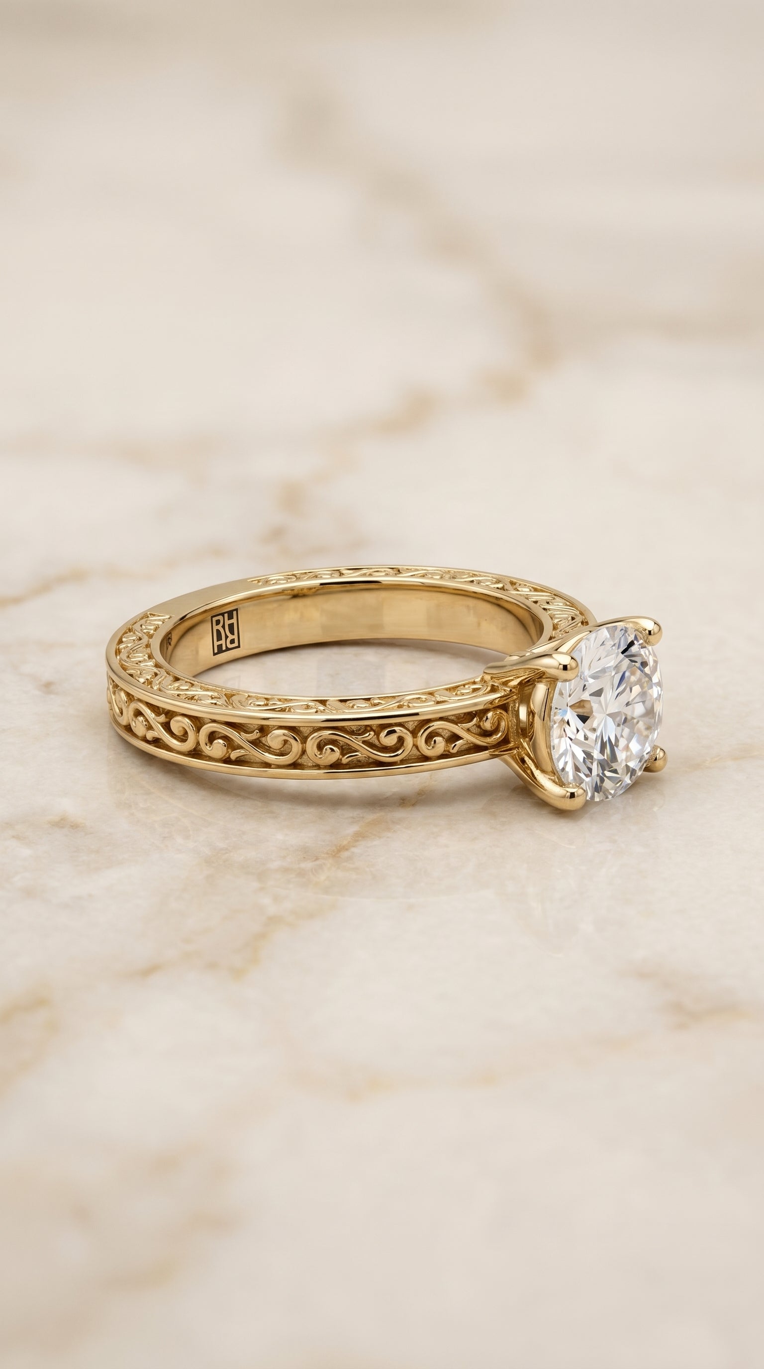 The Veronica setting for round diamonds, made to order in 18K Yellow Gold | RockHer