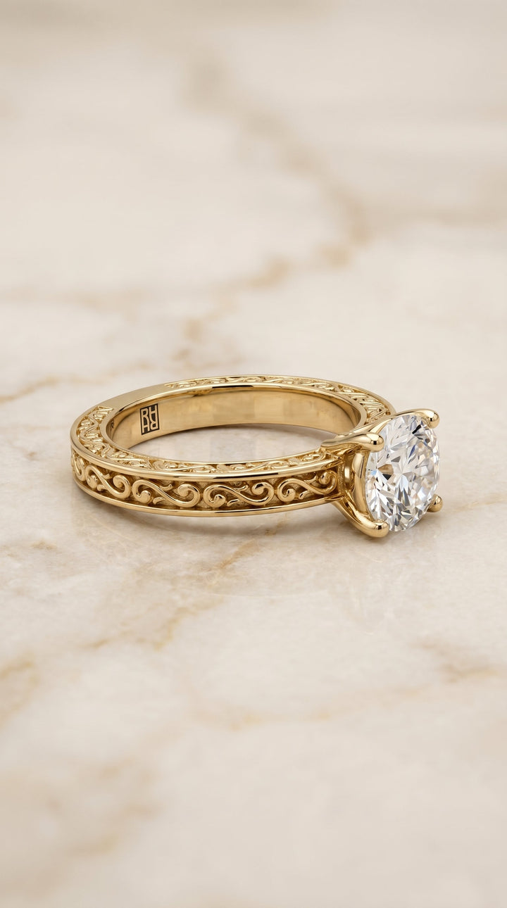 The Veronica Select Vintage Solitaire Engagement Ring with Lab Diamond in 18K Yellow Gold - view 5