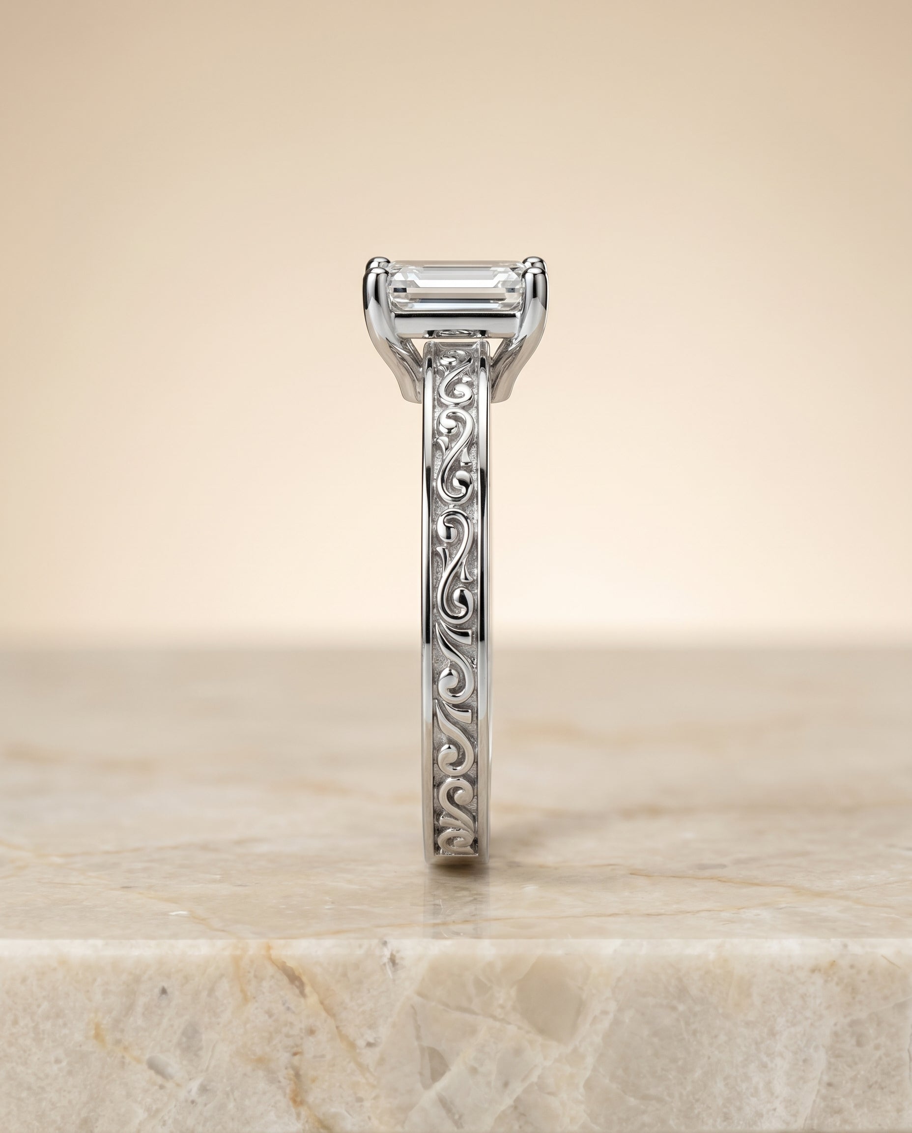 The Veronica setting for emerald diamonds, made to order in Platinum | RockHer