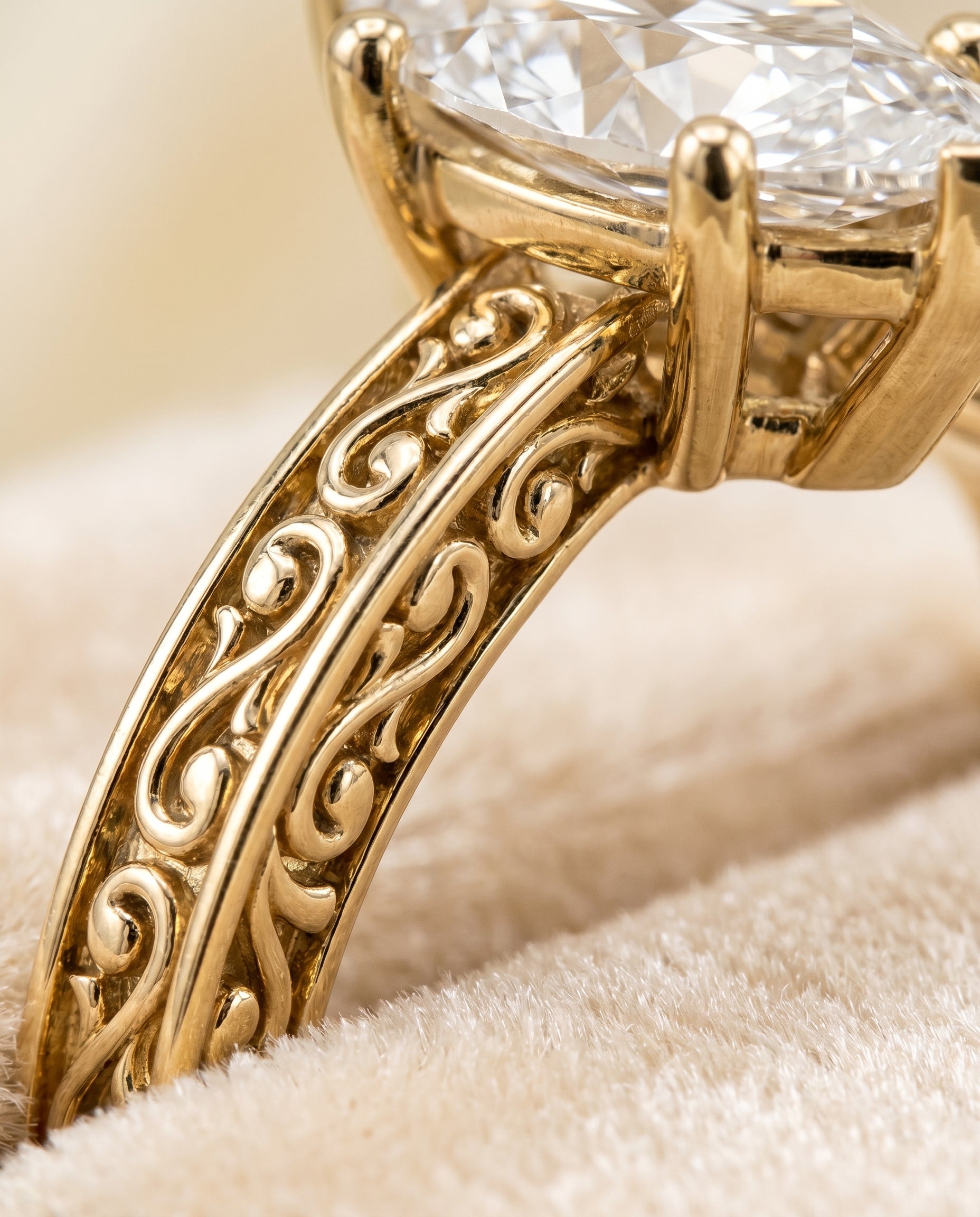 18K Yellow Gold band of The Veronica marquise engagement ring setting | RockHer