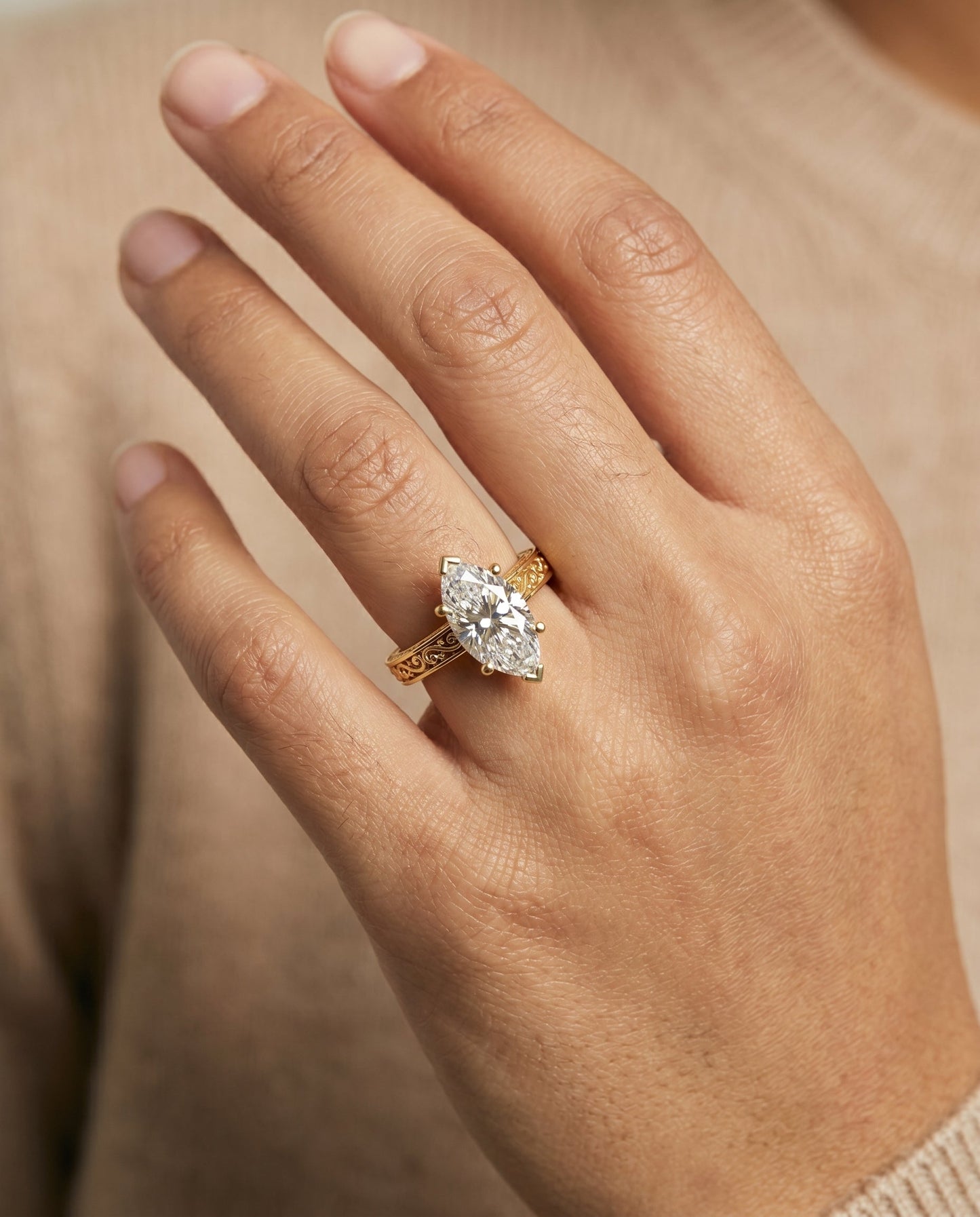 The Veronica Select Vintage Solitaire Engagement Ring with Lab Diamond in 18K Yellow Gold - view 3