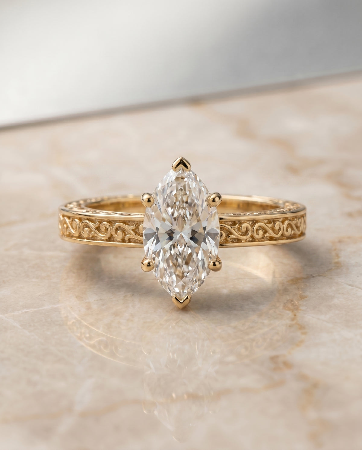 The Veronica marquise engagement ring setting in 18K Yellow Gold | RockHer