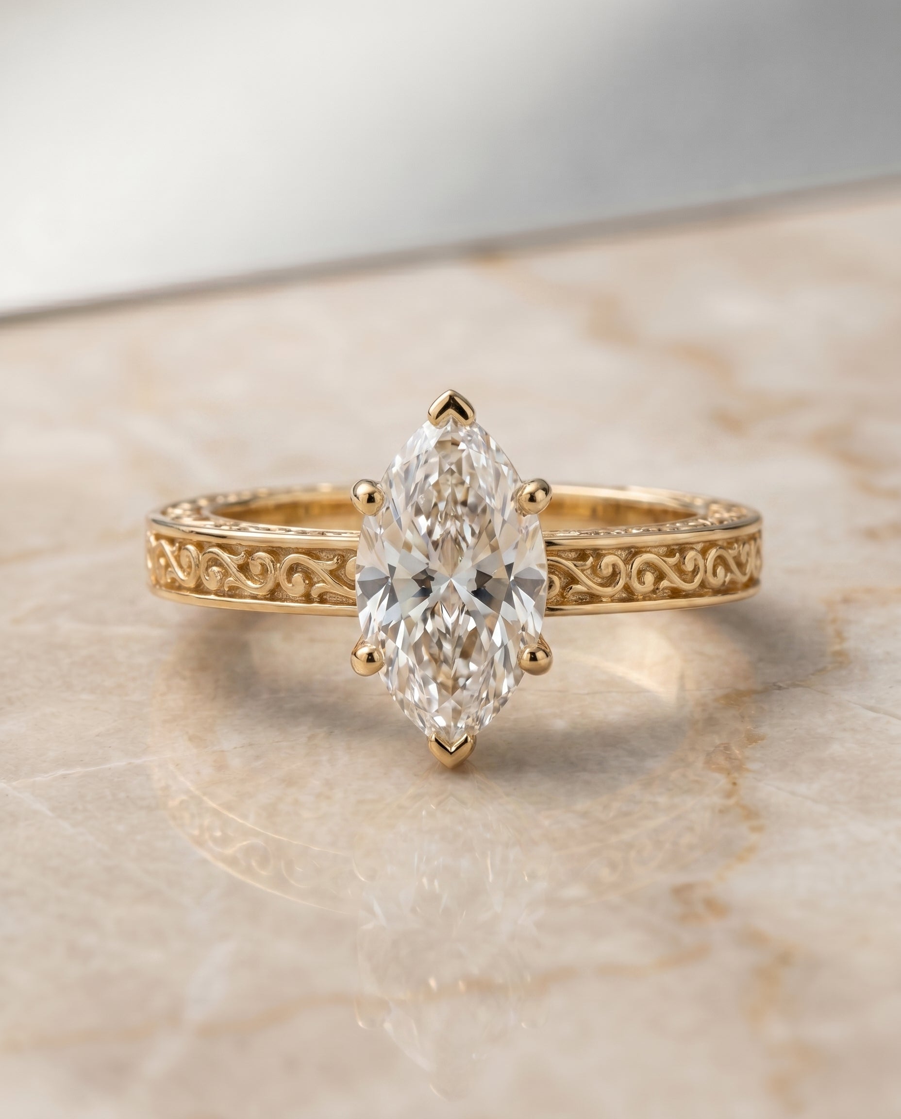 The Veronica Select Vintage Solitaire Engagement Ring with Lab Diamond in 18K Yellow Gold - view 1
