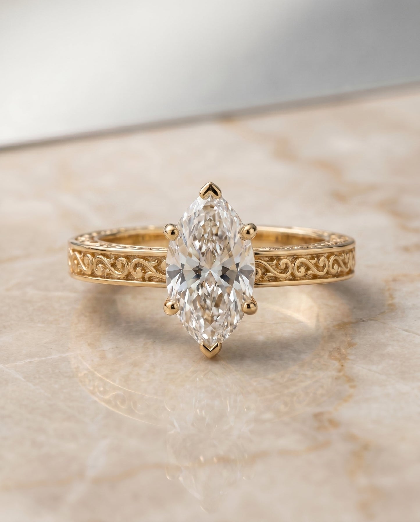 The Veronica Select Vintage Solitaire Engagement Ring with Lab Diamond in 18K Yellow Gold - view 1
