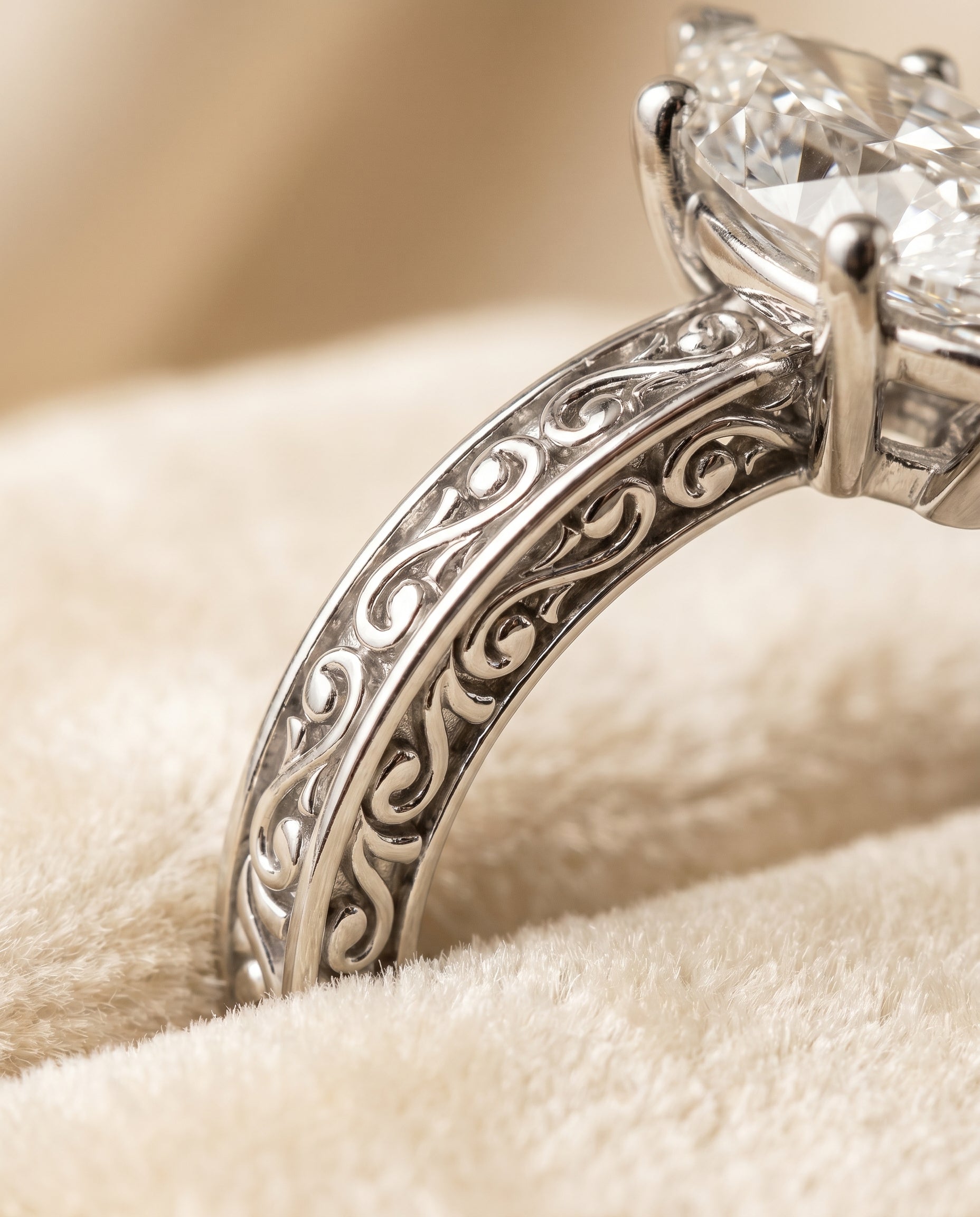 Platinum band of The Veronica marquise engagement ring setting | RockHer