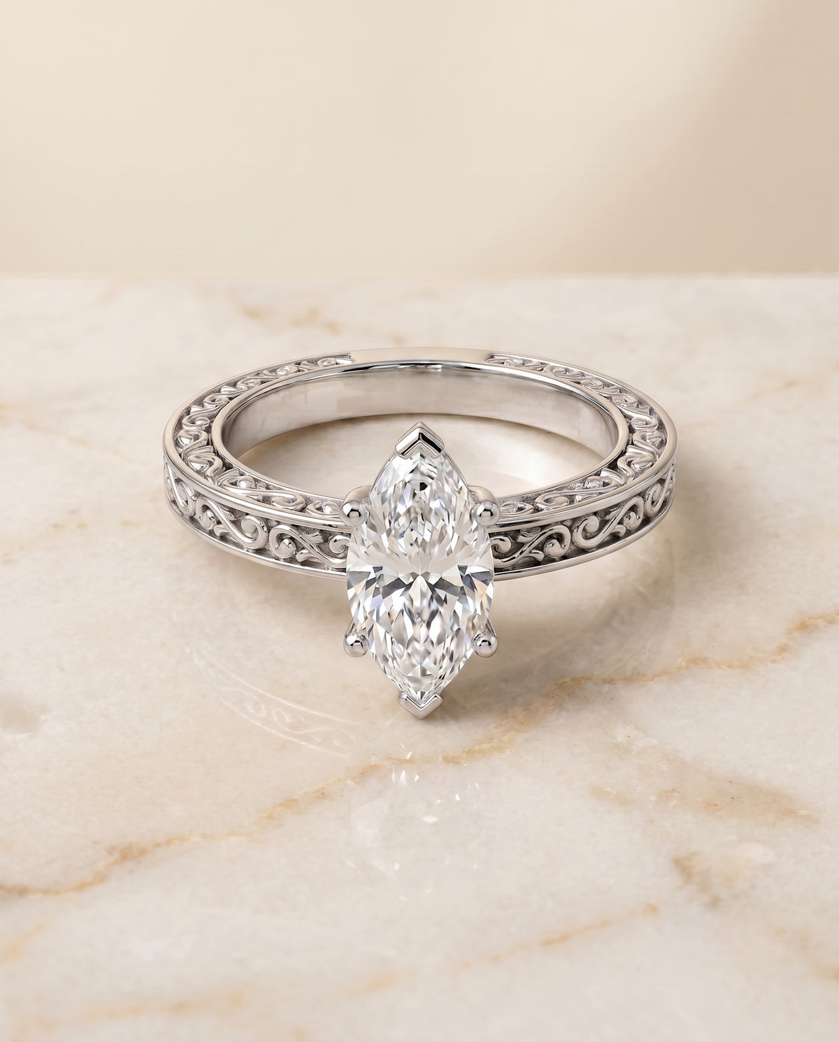 The Veronica marquise engagement ring setting in Platinum | RockHer