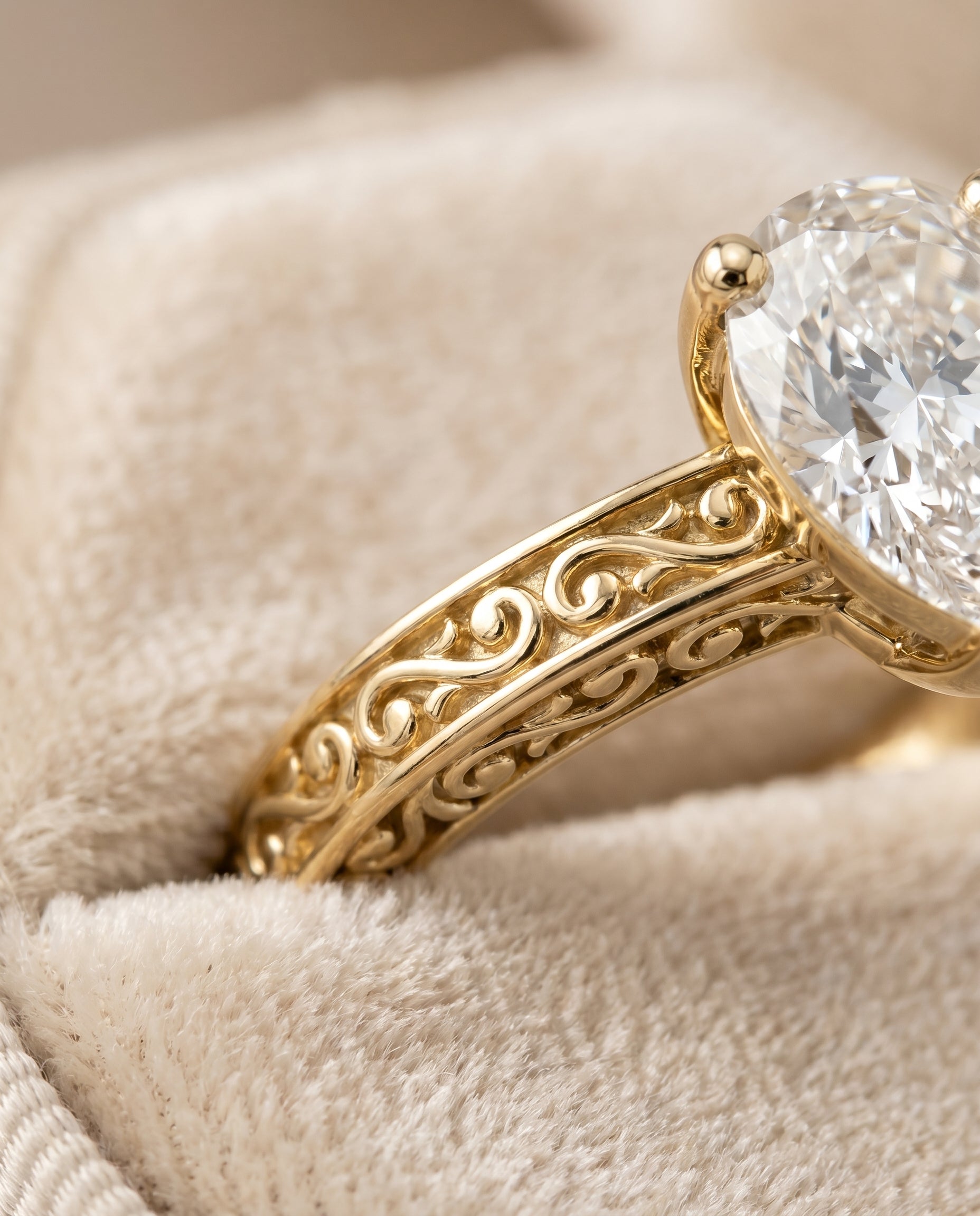 18K Yellow Gold band of The Veronica pear engagement ring setting | RockHer