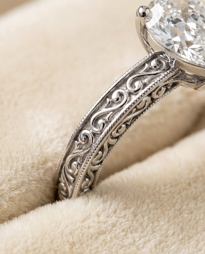Veronica Select Vintage Solitaire Pear Lab Diamond Engagement Ring in 18K White Gold, detail view | RockHer