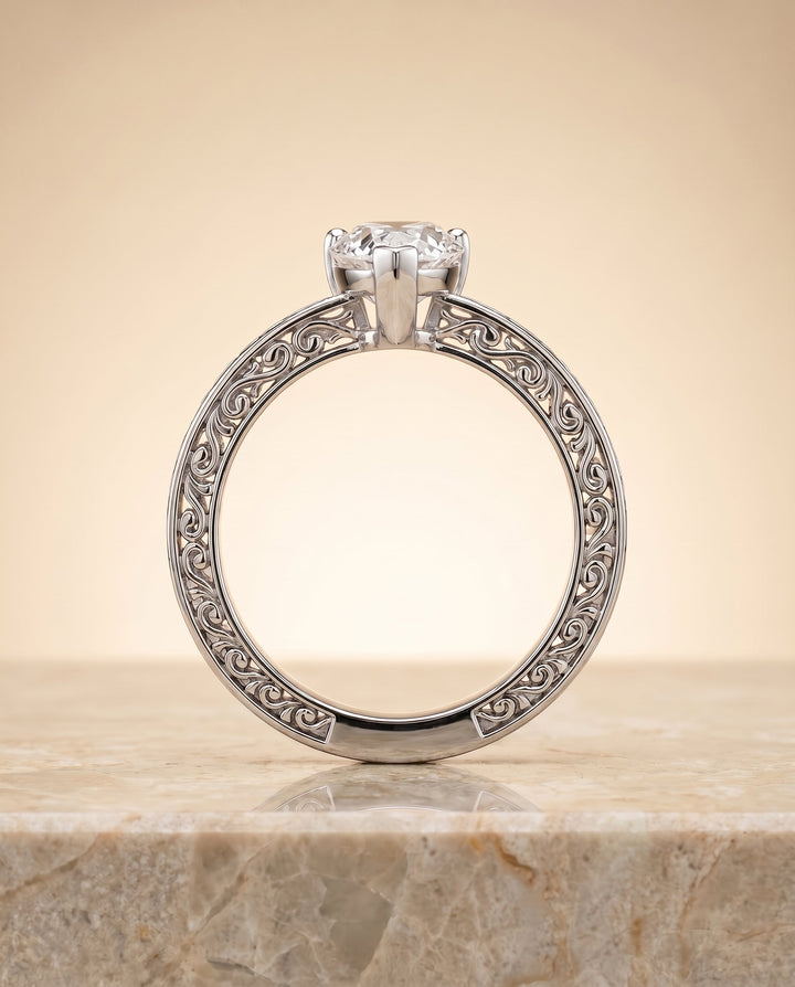 Veronica Select Vintage Solitaire Pear Lab Diamond Engagement Ring in 18K White Gold, side view | RockHer