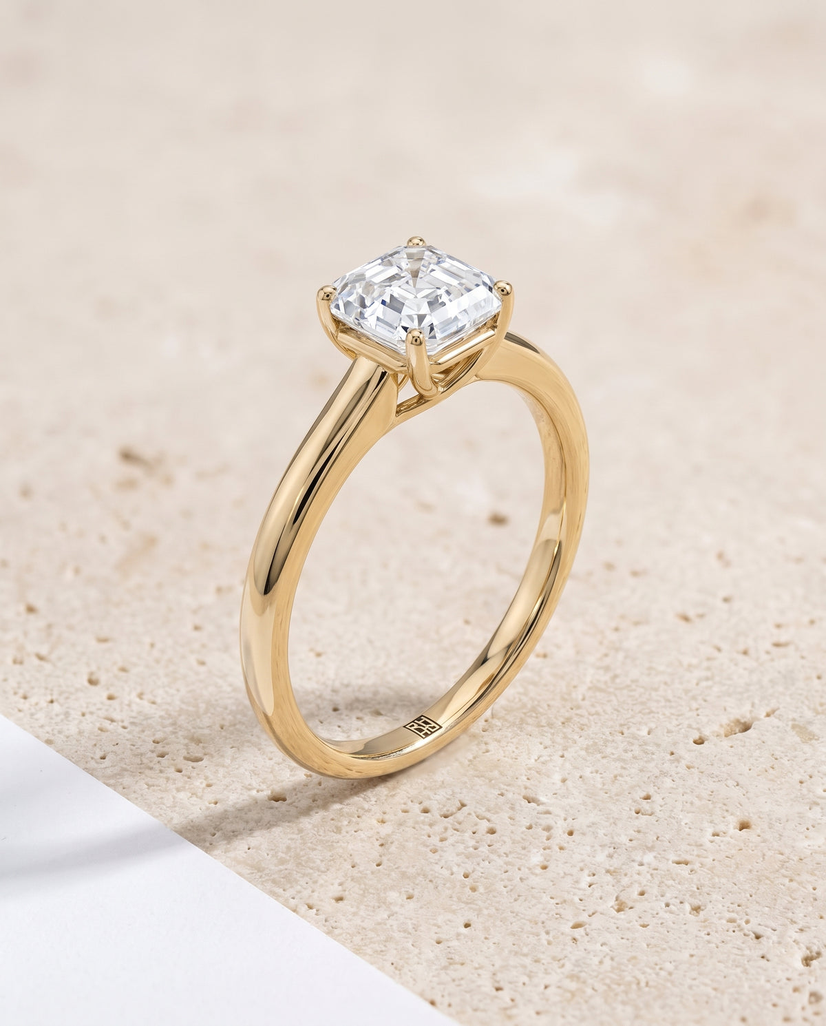The Viola Contemporary Comfort Fit Flat Shank Solitaire Asscher Cut Engagement Ring Setting in 18K Yellow Gold