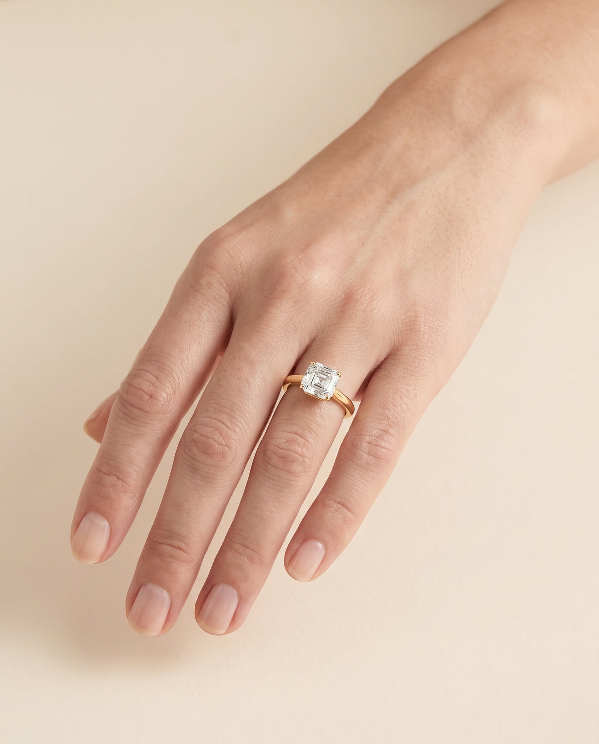 The Viola Contemporary Comfort Fit Flat Shank Solitaire Asscher Cut Engagement Ring Setting in 18K Yellow Gold