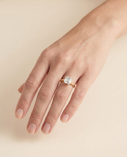 The Viola Contemporary Comfort Fit Flat Shank Solitaire Asscher Cut Engagement Ring Setting in 18K Yellow Gold