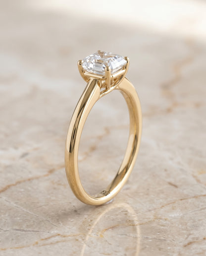 The Viola Contemporary Comfort Fit Flat Shank Solitaire Asscher Cut Engagement Ring Setting in 18K Yellow Gold