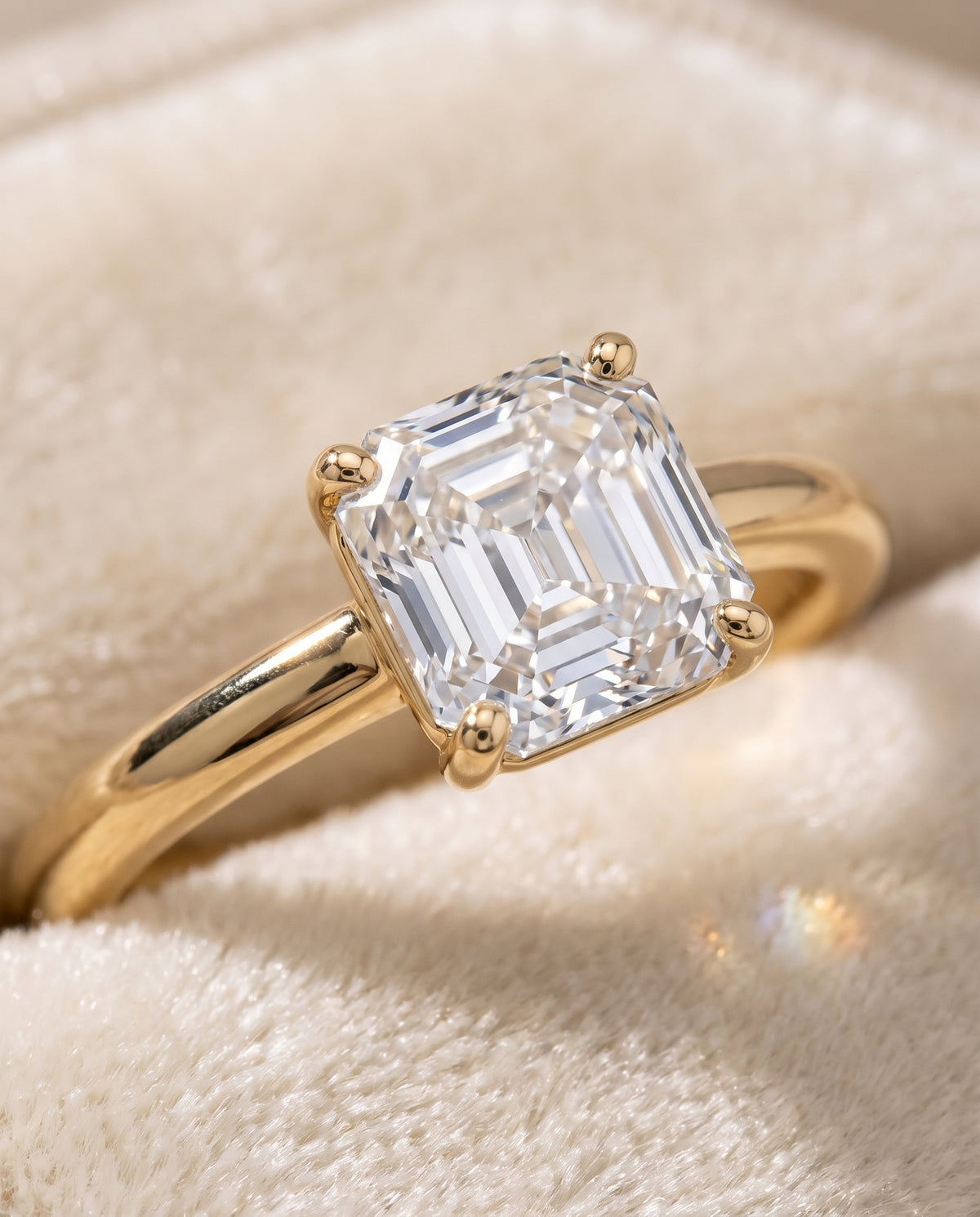 The Viola Contemporary Comfort Fit Flat Shank Solitaire Asscher Cut Engagement Ring Setting in 18K Yellow Gold