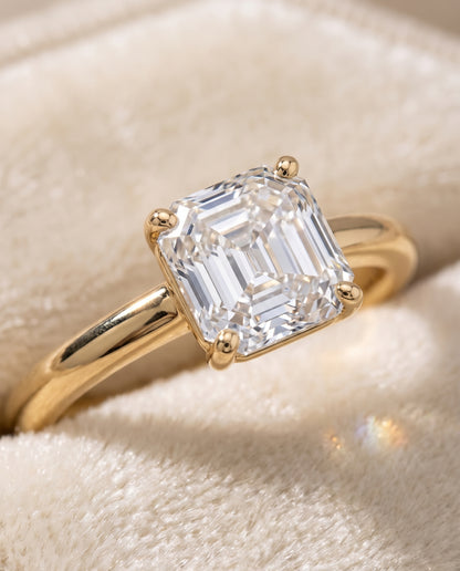 The Viola Contemporary Comfort Fit Flat Shank Solitaire Asscher Cut Engagement Ring Setting in 18K Yellow Gold