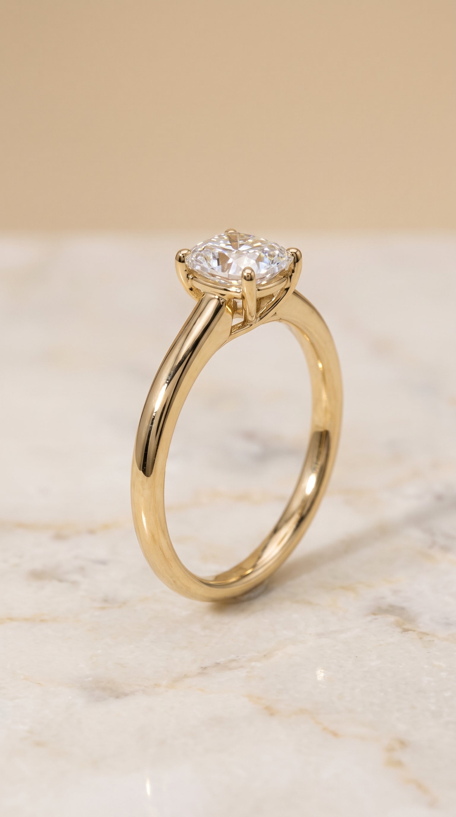 Contemporary Comfort Fit Flat Shank Solitaire Cut styling on The Viola cushion engagement ring setting | RockHer