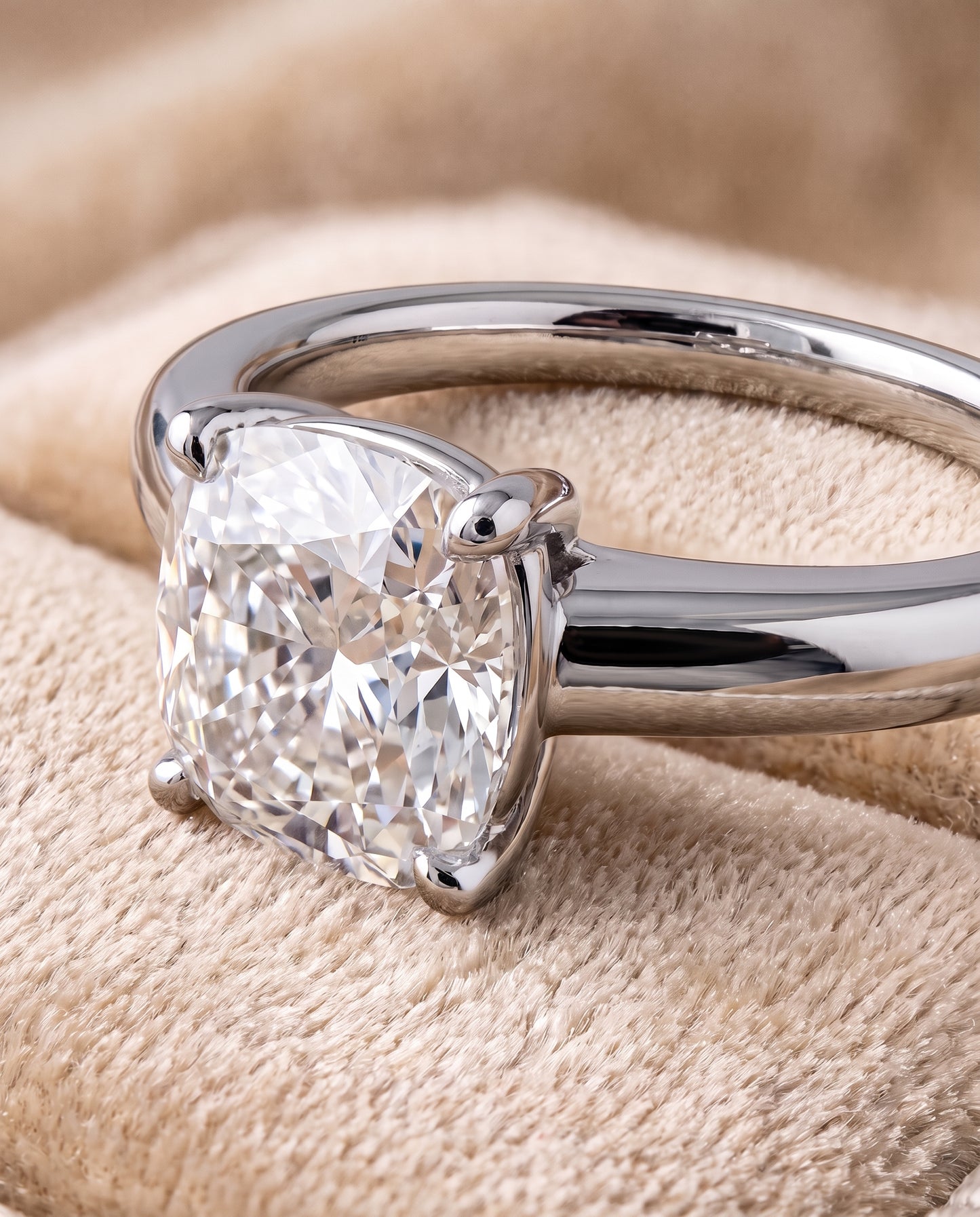The Viola Contemporary Comfort Fit Flat Shank Solitaire Cushion Cut Engagement Ring Setting in Platinum