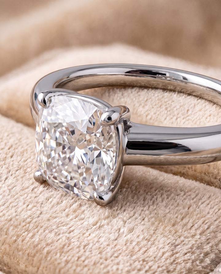 The Viola Contemporary Comfort Fit Flat Shank Solitaire Cushion Cut Engagement Ring Setting in Platinum