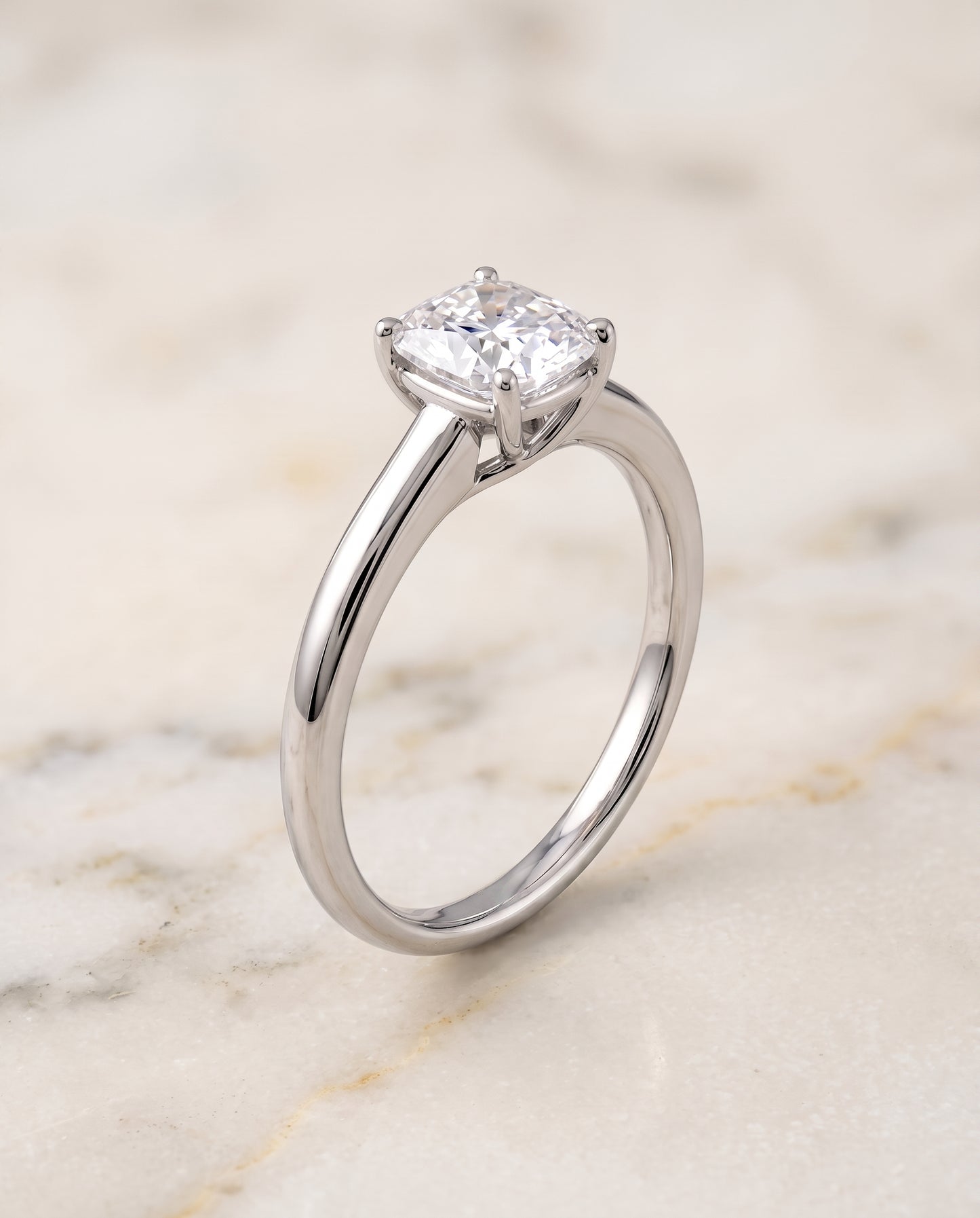 The Viola Contemporary Comfort Fit Flat Shank Solitaire Cushion Cut Engagement Ring Setting in Platinum