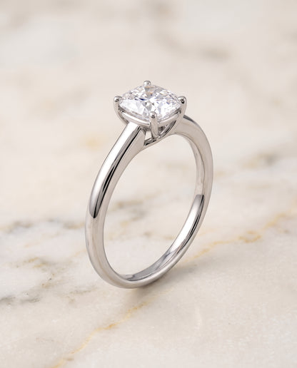 The Viola Contemporary Comfort Fit Flat Shank Solitaire Cushion Cut Engagement Ring Setting in Platinum